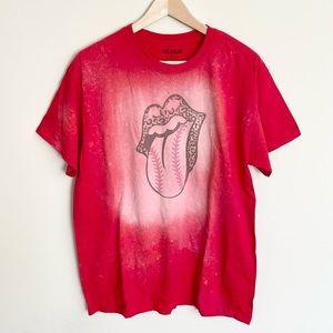 The Rolling Stones Baseball Tongue Logo Tye Dyed Graphic Red T Shirt Adult Large